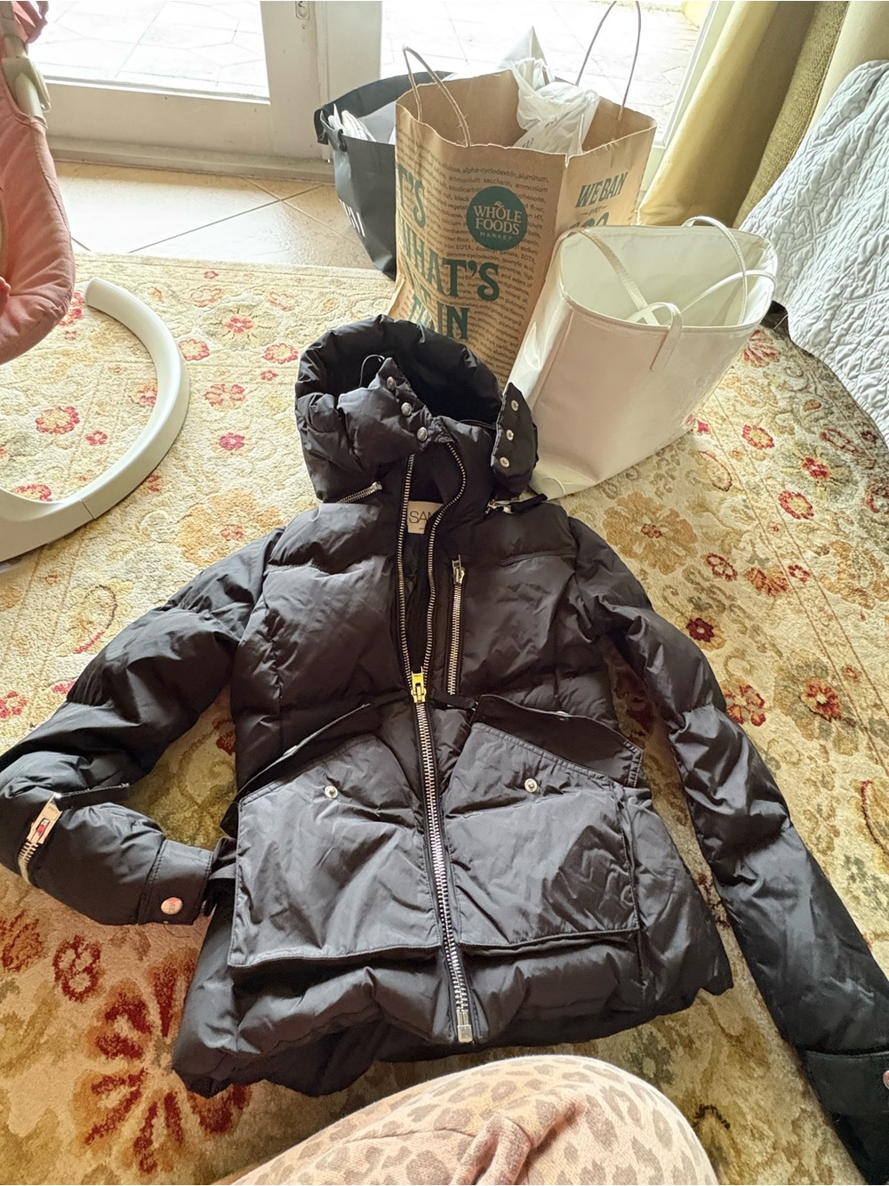 Black Women's Puffer Jacket with Hood
